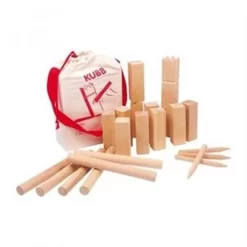 Goki Kubb Wikingerspiel 25cm Holz Wikinger Spiel Wurfspiel Tasche Rasen Schach