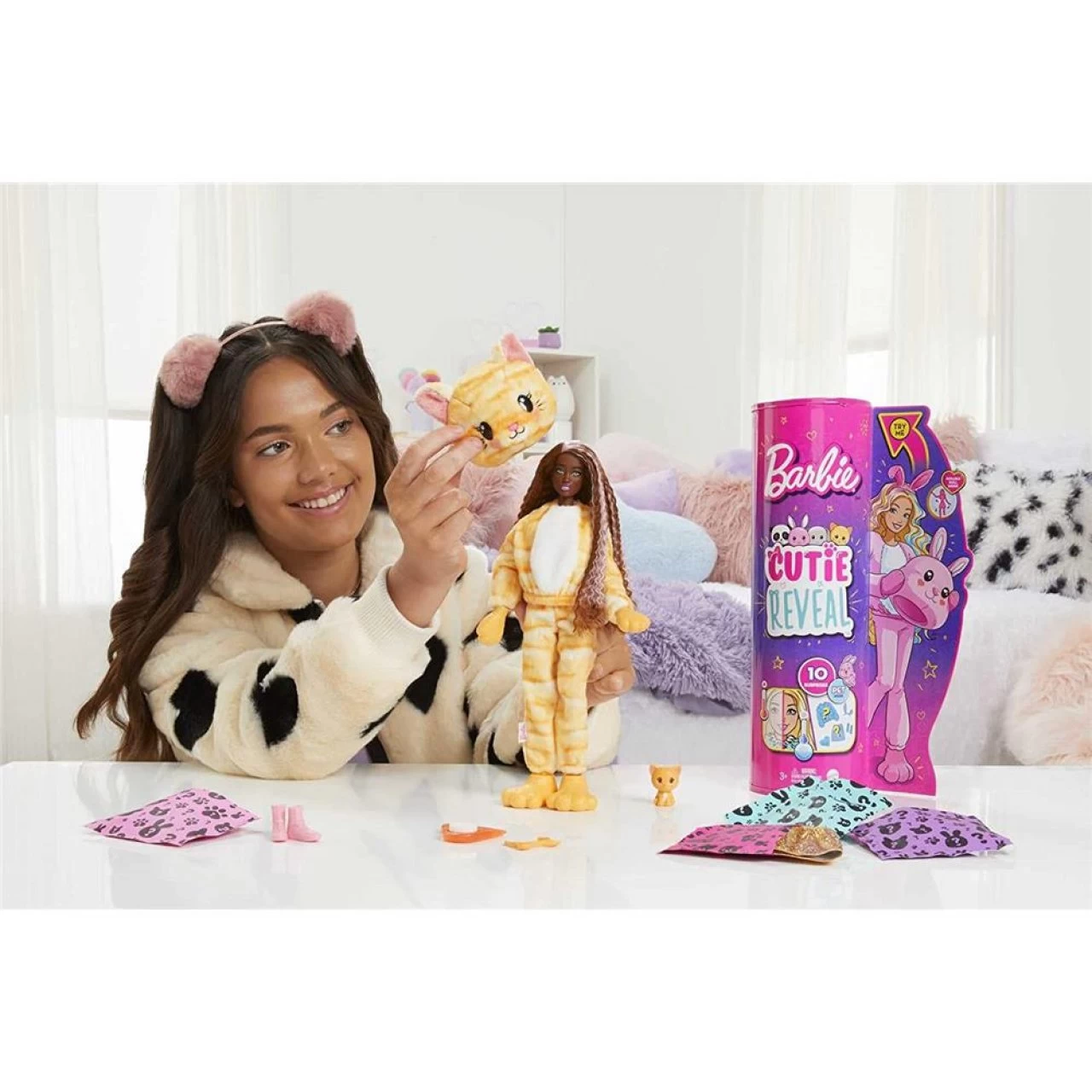 Mattel Barbie Cutie Reveal Puppe Mit Kätzchen-Plüschkostüm Modepuppe Spielpuppe 2 Mattel Barbie Cutie Reveal Puppe Mit Kätzchen-Plüschkostüm Modepuppe Spielpuppe – Bild 2