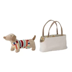 Bloomingville Hilena Stoffhund Mit Tasche Natur Kuscheltier Stofftier Hund Wendetasche