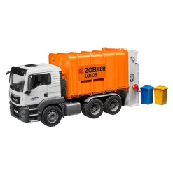 Bruder 03762 - MAN TGS Müll-LKW Hecklader, Fahrzeug Müllauto Orange Müllwagen