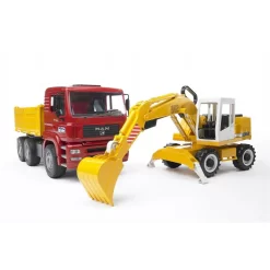 Bruder 02751 MAN TGA Kipplastwagen Mit Liebherr Schaufelbagger Baufahrzeuge Baustelle Kipper Bagger Baustellenfahrzeuge Bauauto Für Drinnen Und Draußen Geeignet Maßstab 1:16