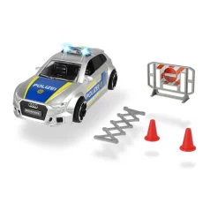 Dickie Toys - Audi RS3 - 15 Cm Großes Polizeiauto Mit Straßensperre Und Pylone, Licht & Sound