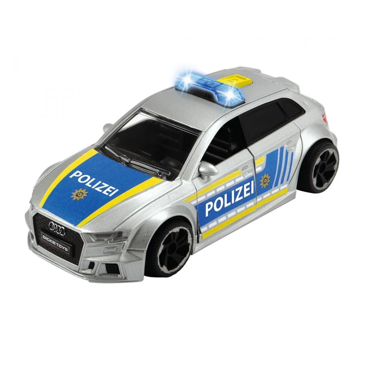Dickie Toys - Audi RS3 - 15 Cm Großes Polizeiauto Mit Straßensperre Und Pylone, Licht & Sound 3 Dickie Toys - Audi RS3 - 15 Cm Großes Polizeiauto Mit Straßensperre Und Pylone, Licht & Sound – Bild 3