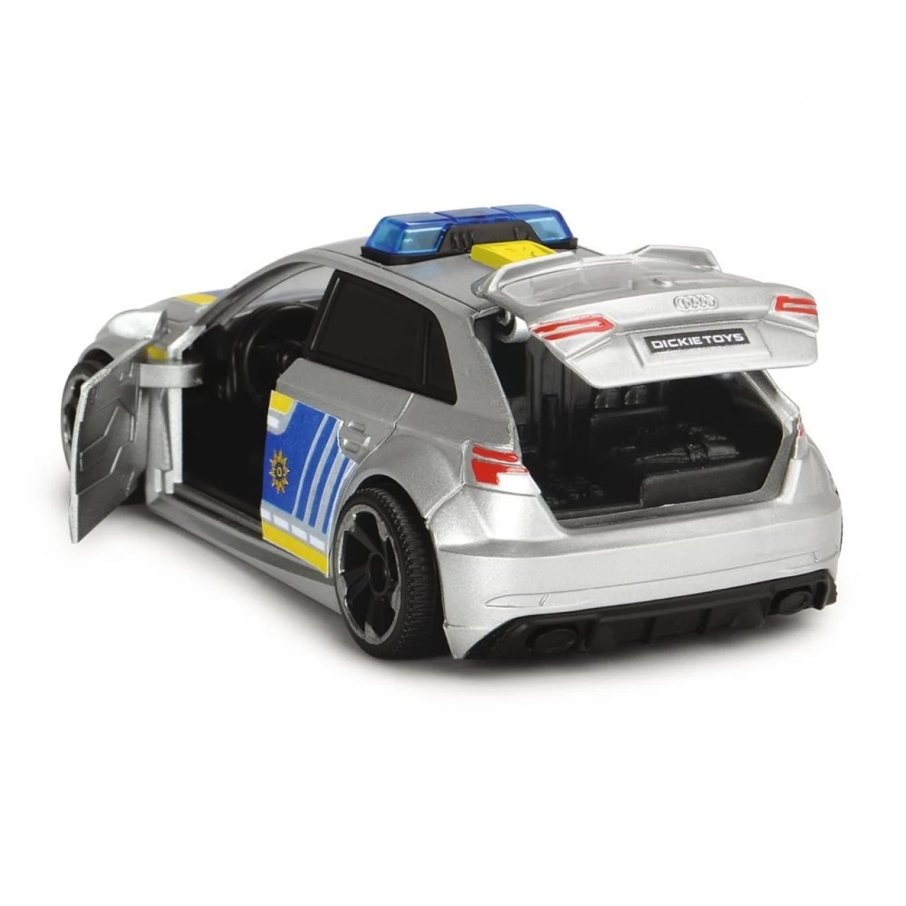 Dickie Toys - Audi RS3 - 15 Cm Großes Polizeiauto Mit Straßensperre Und Pylone, Licht & Sound 4 Dickie Toys - Audi RS3 - 15 Cm Großes Polizeiauto Mit Straßensperre Und Pylone, Licht & Sound – Bild 4