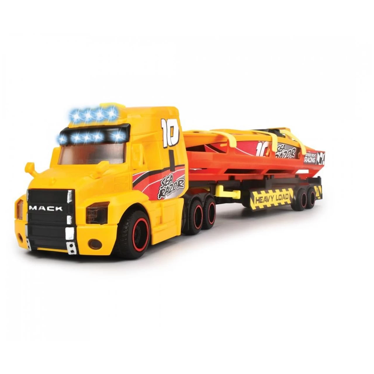 Dickie Toys Sea Race Truck Schwertransporter Großer LKW Mit Anhänger Und Boot, Mit Licht Und Sound 1 Dickie Toys Sea Race Truck Schwertransporter Großer LKW Mit Anhänger Und Boot, Mit Licht Und Sound