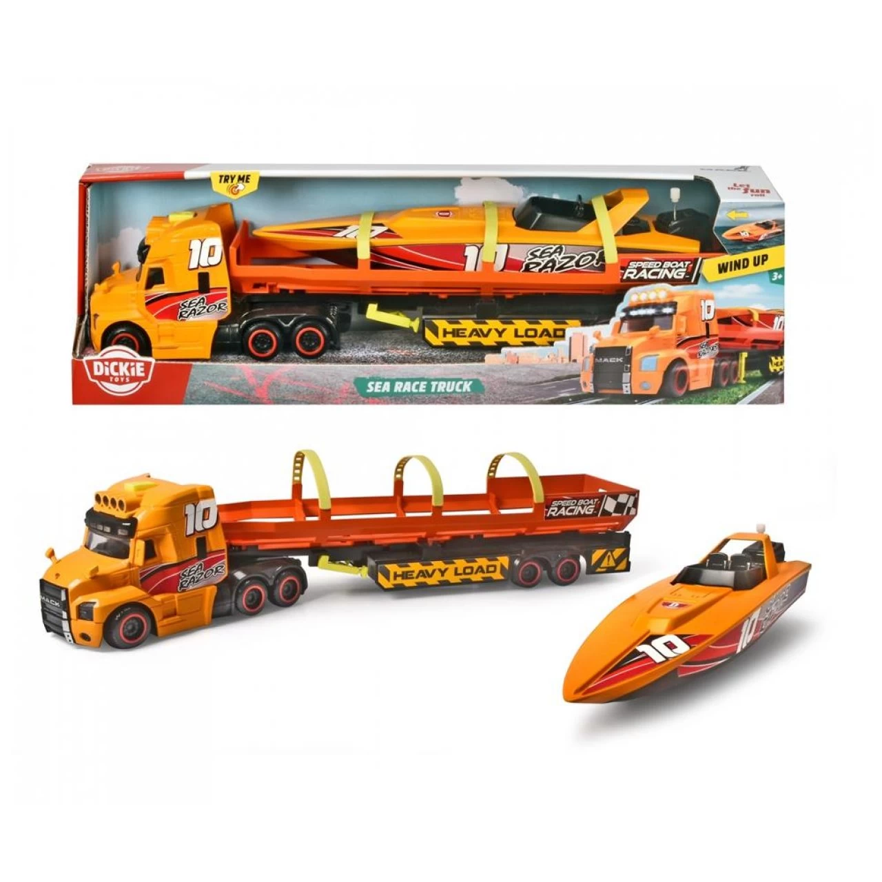 Dickie Toys Sea Race Truck Schwertransporter Großer LKW Mit Anhänger Und Boot, Mit Licht Und Sound 8 Dickie Toys Sea Race Truck Schwertransporter Großer LKW Mit Anhänger Und Boot, Mit Licht Und Sound – Bild 8