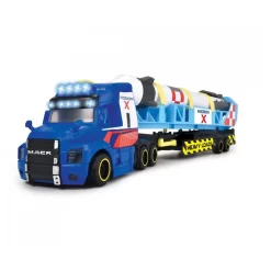 Dickie Toys Space Mission Truck Schwertransporter Großer LKW Mit Anhänger Und Boot, Mit Licht Und Sound