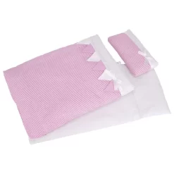 GOKI 51589 - Puppenbettzeug Rosa Streifen Aus Textil 3-teilig NEU