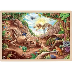 Goki Einlegepuzzle Ausgrabung Dinosaurier 192 Teile Holz 46,5 X 33 Cm Rahmenpuzzle Holzpuzzle