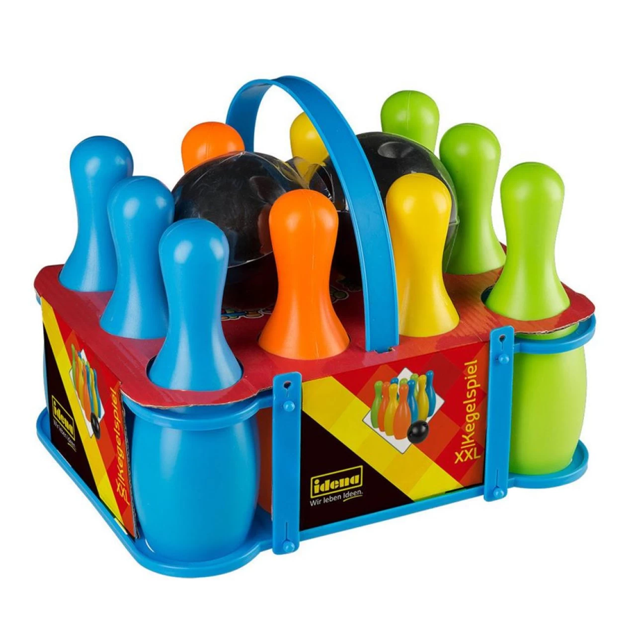 Idena Kegelspiel-Set XXL Bowling Für Kinder 10 Kegel Aus Kunststoff 2 Kugeln Für Drinnen Und Draußen Mit Tragekorb 1 Idena Kegelspiel-Set XXL Bowling Für Kinder 10 Kegel Aus Kunststoff 2 Kugeln Für Drinnen Und Draußen Mit Tragekorb