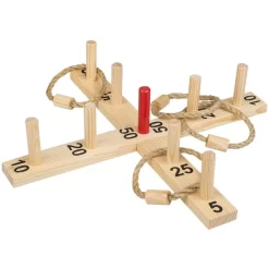Idena 40158 Ringwurfspiel Aus Holz Mit 9 Spielstäben, 4 Ringen Aus Sisal, Für Drinnen Und Draußen