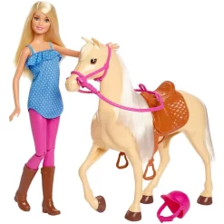 Mattel Barbie FXG94 FXH13 Pferd Mit Mähne Und Puppe Bewegliche Knie Puppen Spielzeug Puppenzubehör