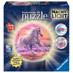 Ravensburger 3D Puzzle-Ball Nachtlicht Pferde Am Strand Leuchtet Mit Händeklatschen LED-Leuchtsockel