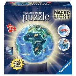 Ravensburger 3D Puzzle-Ball Nachtlicht Erde Bei Nacht Leuchtet Mit Händeklatschen LED-Leuchtsockel