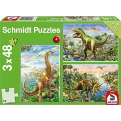 Schmidt Spiele Puzzle 56202 - 3 X 48 Teile, Dinosaurier