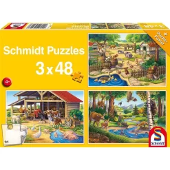 Schmidt Spiele Puzzle 56203 Gelb Alle Meine Lieblingstiere 3x48 Teile Kinderpuzzle Geduldsspiel