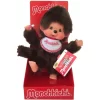 Sekiguchi 255177 - Original Monchhichi Junge, Aus Braunem Plüsch, Mit Rot-weißem Lätzchen, Ca. 20 Cm
