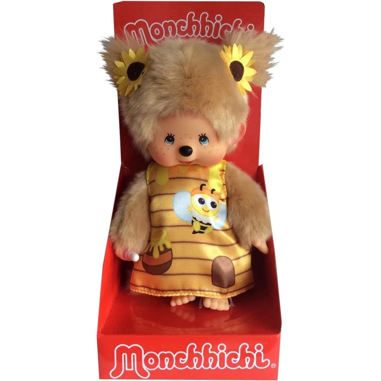 Sekiguchi Monchhichi Mädchen 20 Cm Mit Honigbienen-Kleid Und Zöpfen Aus Braunem Plüsch 1 Sekiguchi Monchhichi Mädchen 20 Cm Mit Honigbienen-Kleid Und Zöpfen Aus Braunem Plüsch