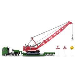 SIKU 1834 Schwertransport Inkl. Bagger Mit Abrissbirne Und Verkehrsschildern, 1:87