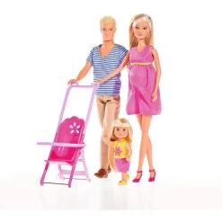 Simba Steffi Love Happy Family Schwangere Puppe + Freund Kevin + Evi Love Buggy Ankleidepuppe