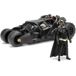 Jada Toys The Dark Knight Batmobil Modellauto 1:24 + Batman Figur Spielfigur Auto Fahrzeug Schwarz
